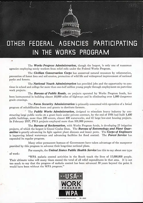 Other Federal Agencies Participating in the Works Program: USA Work Program WPA