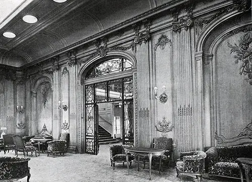 Entrance to the Lounge Showing Oak Paneling. 