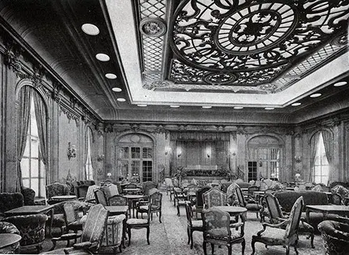 Lounge Ceiling of Carved Wood and Crystal.