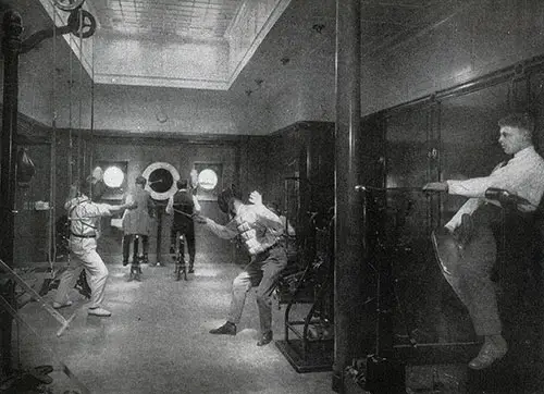 Passengers Exercising in the Gymnasium Using Varied Equipment.