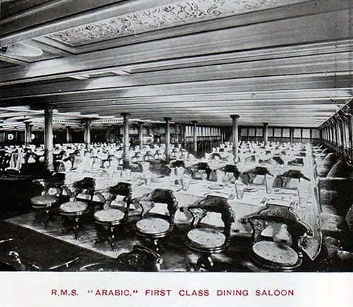 First Class Dining Saloon on the RMS Arabic.