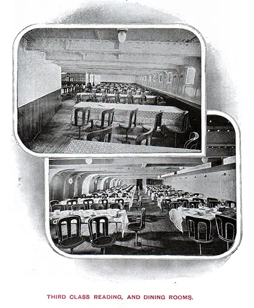 Third Class Reading, and Dining Rooms on a White Star Line Steamer circa 1907.