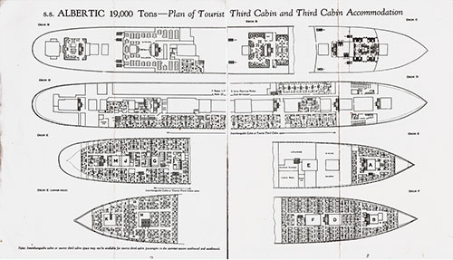 Plan of Tourist Third Cabin and Third Cabin Accommodation for the SS Albertic of the White Star Line Canadian Service.