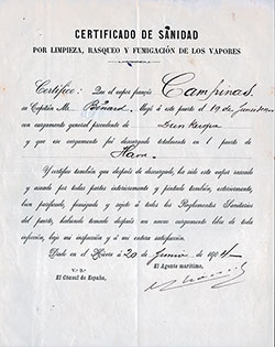 Certificado de Sanidad por Limpieza, Rasqueo y Fumigación de los Vapores