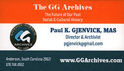 Business Card for GG Archives Director and Archivist Paul K. Gjenvick, MAS.