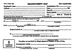 GGA Image ID # 1539d4441b WPA Form 402 Reassignment Slip, Copy 1 (To Worker for Identification), Works Progress Administration, 1936