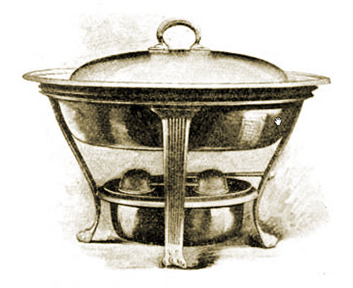 Plated Chafing Dish No. 0520. Capacity: Five Half Pints.