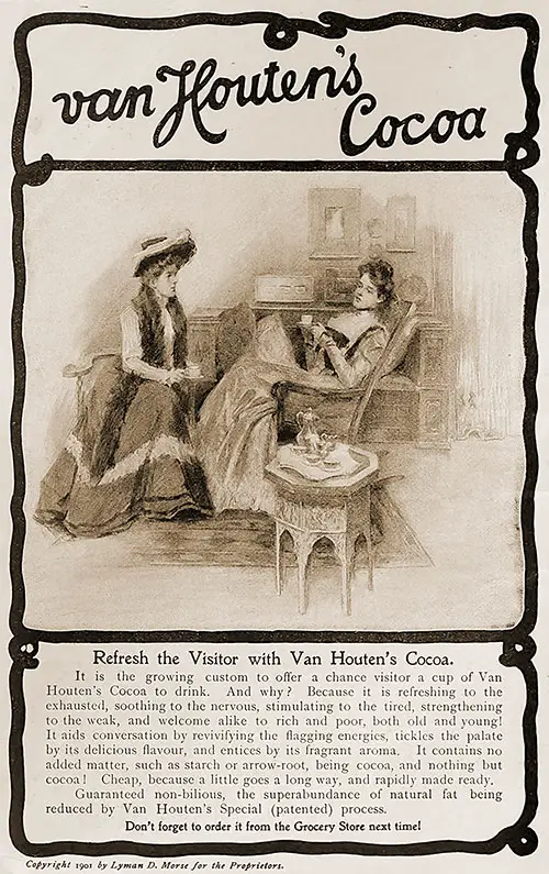 Advertisement: Van Houten's Cocoa -- Refresh the Visitor, 1901.
