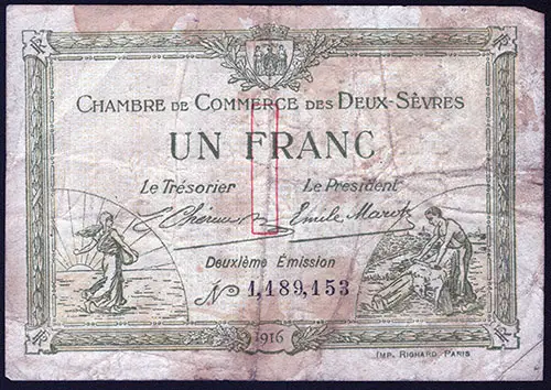 1 Franc Bank Note - Front Side
