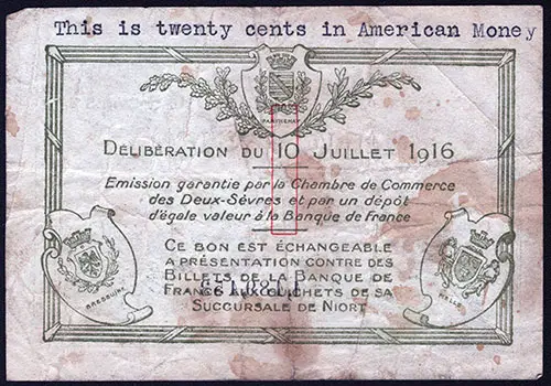 1 Franc Bank Note - Back Side