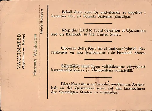 Reverse Side, Inspection Card - Swedish Immigrant (1923)