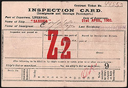 Front Side of Inspection Card (Immigrants and Steerage Passengers) for Danish Emigrant Kristian Johannes Jansen of Copenhagen