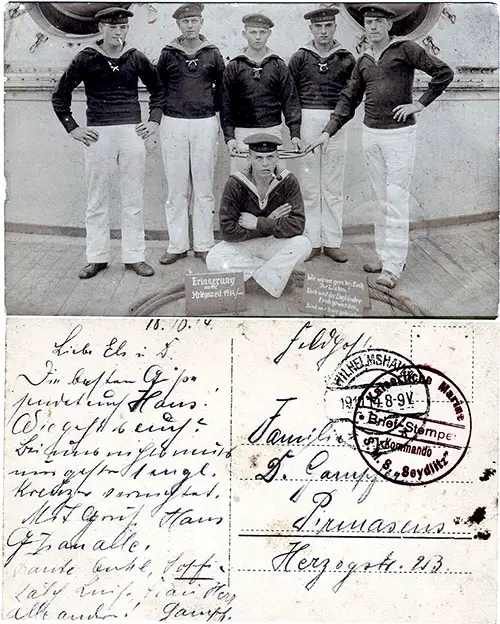 Postcard with Photo of Sailors from the SMS Seydlitz dated 18 October 1914.