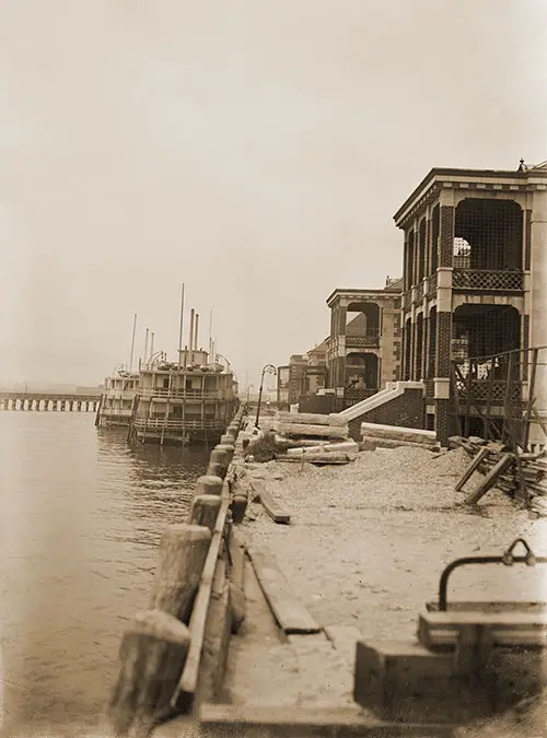 Ferries Docked at Ellis Island ca 1920.