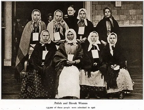 Polish and Slovak Women. Immigrant ID Tags Are Visible, Attached to the Outer Garment.