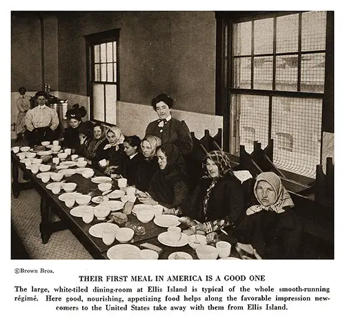 Their First Meal in America Is a Good One. The Large, White-Tiled Dining-Room at Ellis Island Is Typical of the Whole Smooth-Running Régime, 1923.