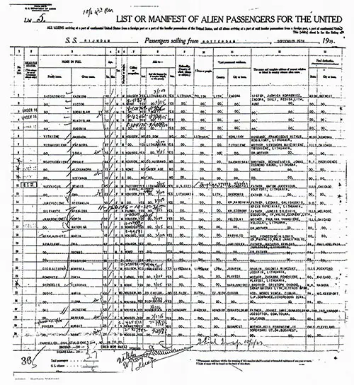 List or Manifest of Alien Passengers for the United States Immigration Officer at Port of Arrival, Part 1, 1923-10-06 Passenger Manifest Page 0362.