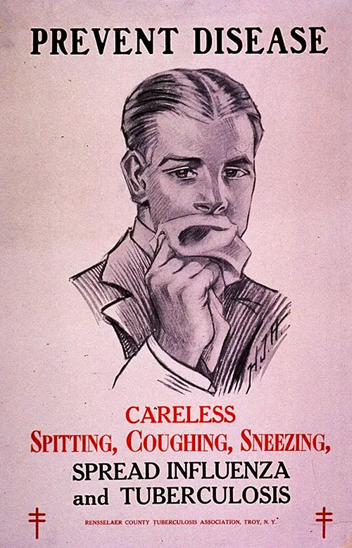 1918 Influenza Poster — Prevent Disease. Careless Spitting, Coughing, Sneezing, the Spread of Influenza and Tuberculosis.