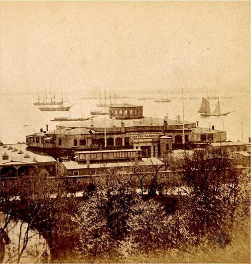 Castle Garden Immigrant Depot, NY. nd circa 1870s. Stereograph by A. J. Fisher, NY.