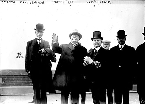 Charles Nagel, President Taff, Immigration Commissioner Williams, et al at Ellis Island, 18 October 1910.