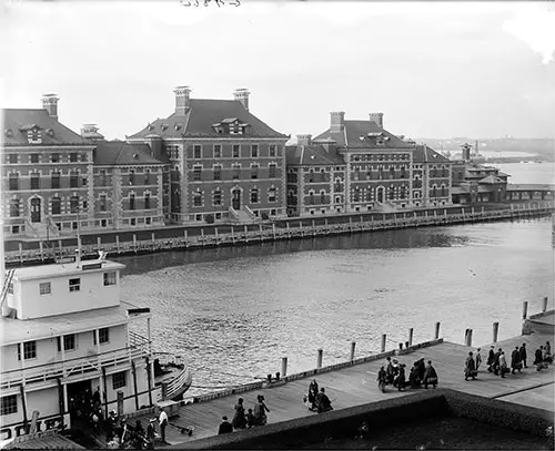 Immigrant Landing Stage at Ellis Island. Tender Brings New Immigrants to Ellis Island for Processing.