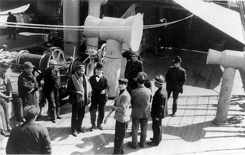 Immigrants from Steerage on Deck of SS Frederich Der Grosse circa 1907.