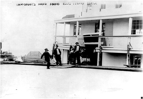 Immigrants Going Aboard Ellis Island Barge. 1911