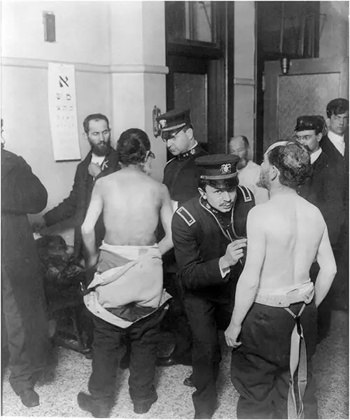 Physicians at Ellis Island Examine Group of Jewish Immigrants.