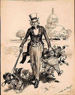 Political Cartoon, "Now for a Round-up" by William Allen Rogers, Artist.