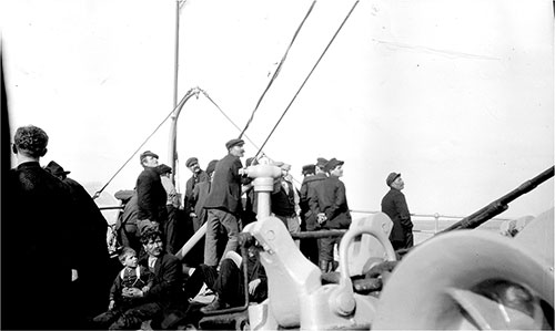 Steerage Passengers at the Bow of the SS Frederich der Gross circa 1915.