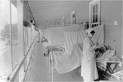 Nurse Taking Patient's Pulse at Influenza ward, Walter Reed Hospital, Wash., DC.