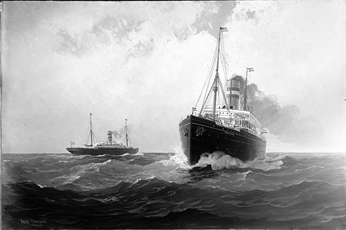 SS Potsdam of the Holland-America Line Photograph of a painting signed "Fred Pansing." © 1900