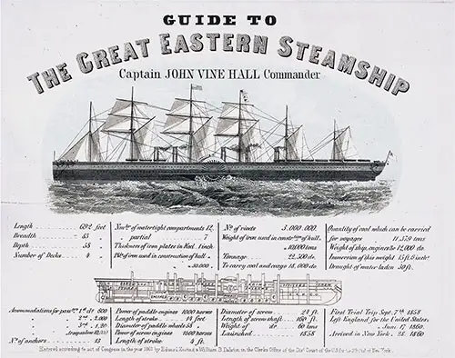 Great Eastern Steamship. (1860) Guide to the Great Eastern Steamship. Captain John Vine Hall commander. n. p. New York.