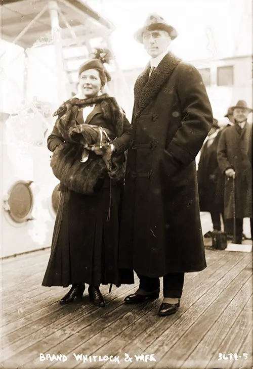 The photograph shows Brandon Whitlock, U.S. Ambassador to Belgium from 1914 to 1921, with his wife, Ella (Brainerd) Whitlock.