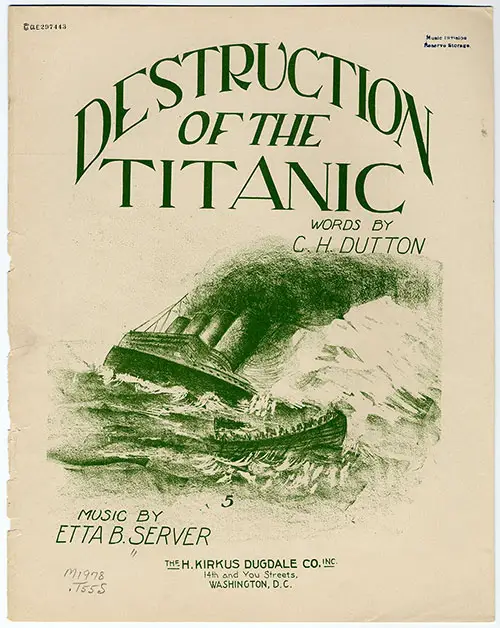 Front Cover, Sheet Music for Voice and Piano: Destruction of the Titanic.
