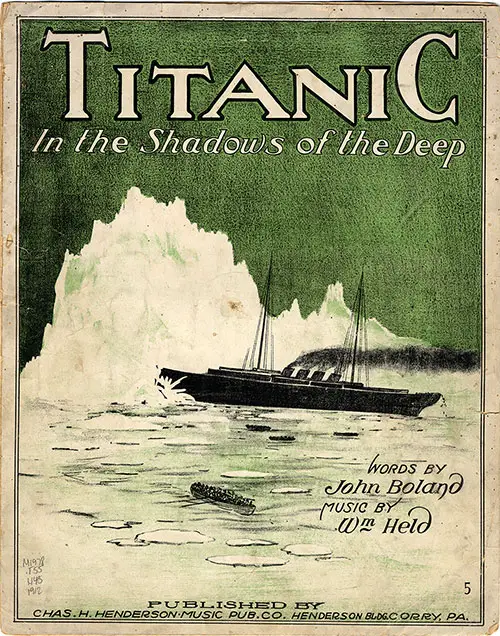 Front Cover, Sheet Music for Voice and Piano: Titanic: In the Shadows of the Deep.