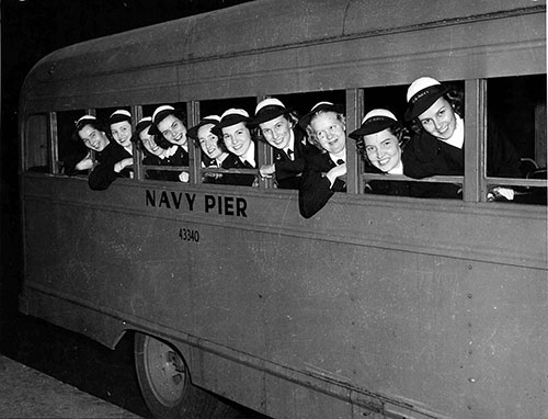 Navy WAVES on Navy Pier Bus - 1944. Library of Congress # 153723431.