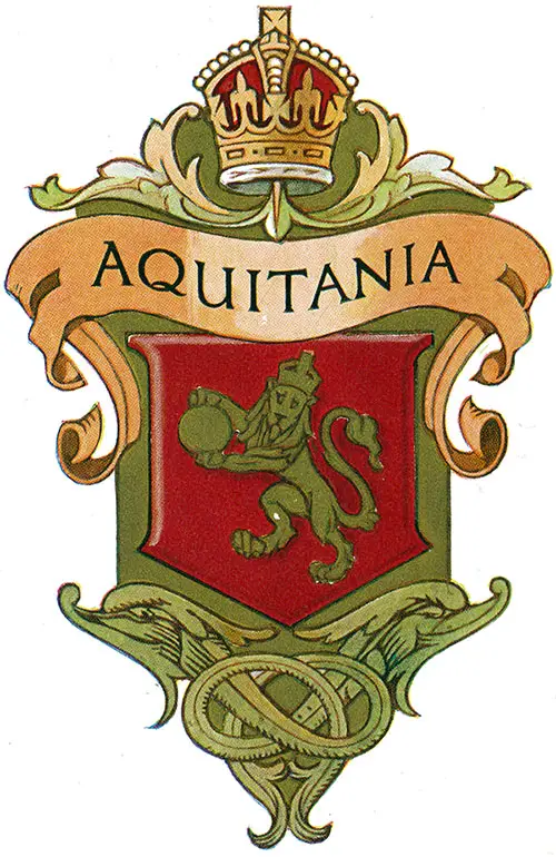 Coat of Arms for the RMS Aquitania (1914) of the Cunard Line.