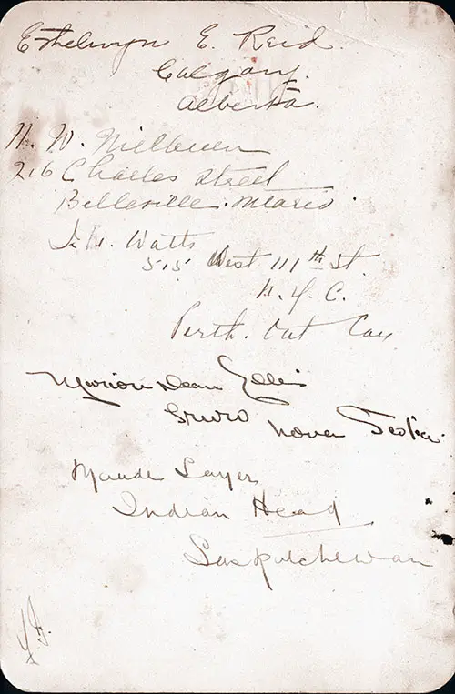 Autographs on the Reverse Side of the Breakfast Menu Card From Saturday, 5 July 1919 Onboard the RMS Celtic of the White Star Line.