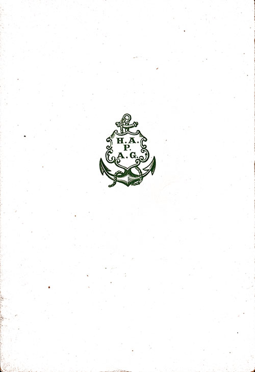 Back Cover from the Vintage Breakfast Menu From Wednesday, 26 February 1902 for the SS Deutschland of the Hamburg America Line