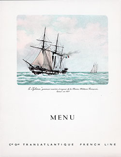 Front Cover, Breakfast Menu, First on the SS Ile de France of the CGT French Line, October 1949. 