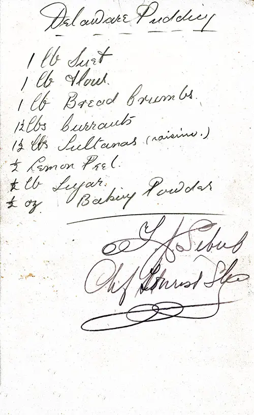 Delaware Pudding Recipe Ingredients, 15 June 1928