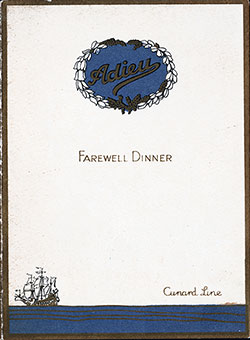 Front Cover, RMS Caronia Farewell Dinner Bill of Fare - 3 September 1927