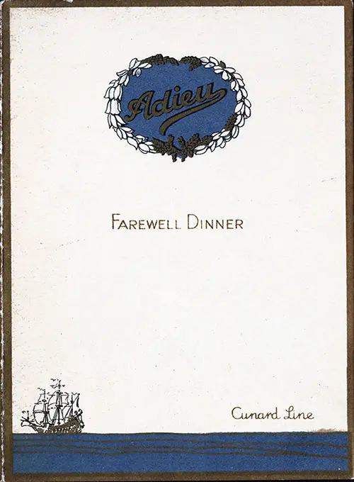 Front Cover, RMS Caronia Farewell Dinner Bill of Fare - 3 September 1927