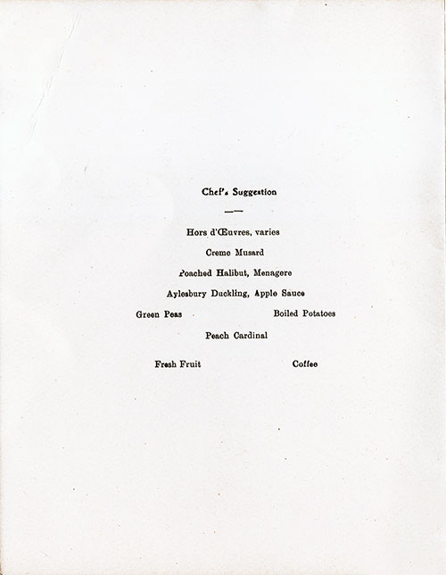 Menu Items, RMS Franconia Dinner Menu - 26 August 1938