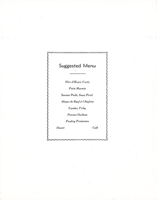 Chef's Suggestions, RMS Franconia Dinner Menu - 8 June 1955