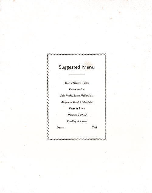 Chef's Suggestions, RMS Franconia Dinner Menu - 10 June 1955