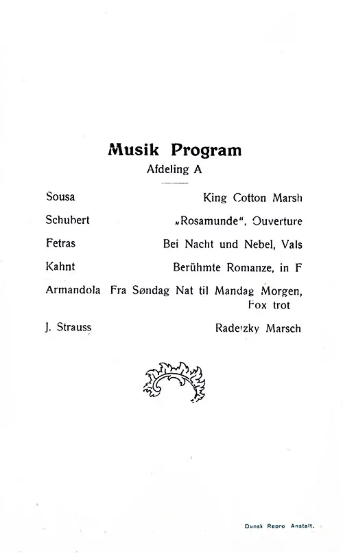 Music Program, SS Hellig Olav Dinner Menu, 25 June 1923.