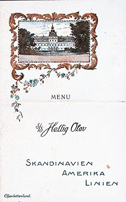 Menu Cover, SS Hellig Olav Dinner Bill of Fare - 10 May 1924