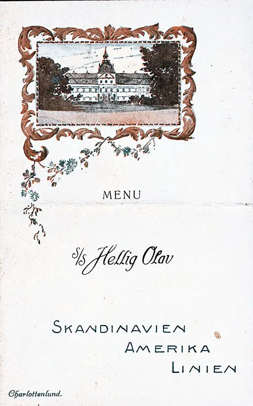 Menu Cover, SS Hellig Olav Dinner Bill of Fare - 10 May 1924